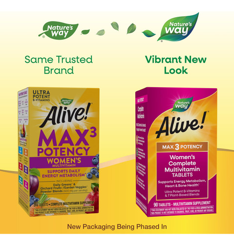 Nature's Way Alive! Max3 Multivitamínico Mujer 90 Tabletas