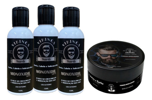 Combo Barba Cheia Neymar Jr+ Cabelo 3un Vikings + Pomada Fragrância Malbec