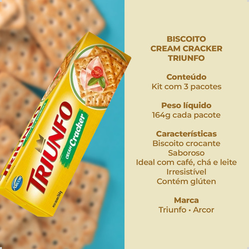 Kit 3 Biscoito Bolacha Triunfo Cream Cracker 164g