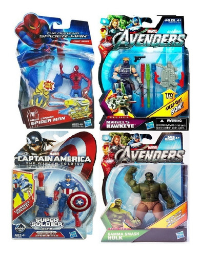 Capitan America, Hulk, Ojo De Halcon, Spiderman 4 Figuras 
