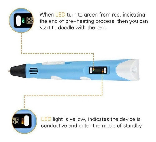 Lápiz 3d Impresora Modelado Plastico Lcd + Filamentos Azul