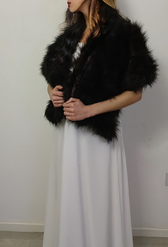 Estola De Piel Suave Fiesta Forrado Dentro Saten Moda Pasion Marrón Oscuro
