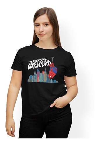 Playera Gran Poder Chems Meme Spider Negra Y Azul Hombre