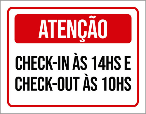 Placa Horário Check-in E Check-out 27x35 Cor Branco