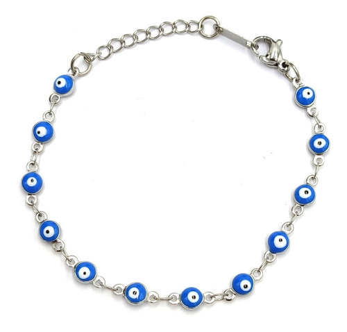 Pulsera Acero Plateado Ojo Turco Azul 4 Mm Proteccion Eg