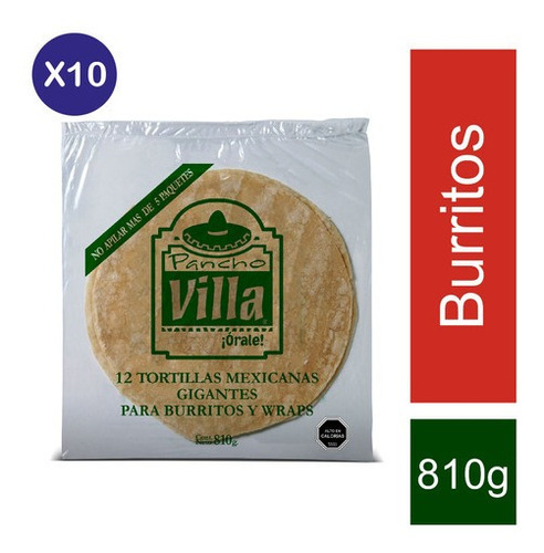 Pack 10  Pancho Villa Tortillas Gigantes 12 Uni X 810 Grs