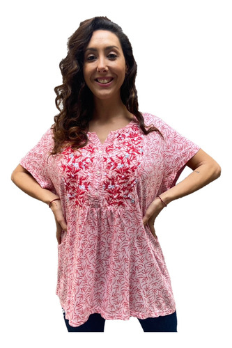 Blusa Remera Estampada Y Bordada Talles Grandes Anaandi