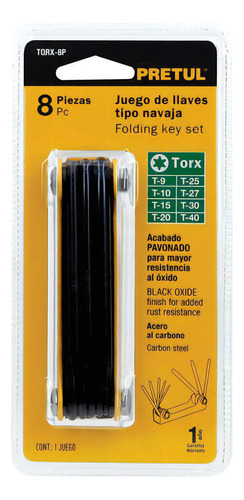 Juego De Llaves Torx Tipo Navaja 8 Piezas Pretul 21395 Color Negro