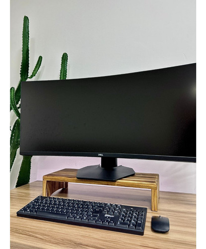 Base Para Elevar Monitor Suporte Tela Madeira Teca 50x20