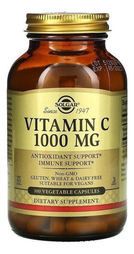 Solgar | Vitamin C | 1,000mg | 100 Veg Capsules | Importado