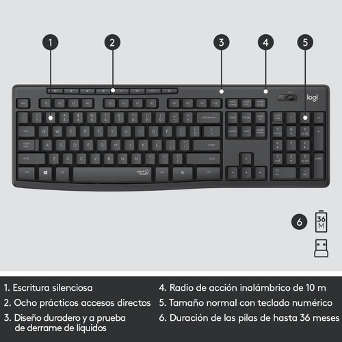 Imagen 5 de 10 de Kit de teclado y mouse inalámbrico Logitech MK295 Español Latinoamérica de color negro