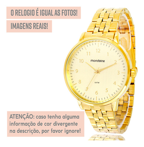 Relógio Mondaine Feminino 1 Ano Dourado Prova Dágua