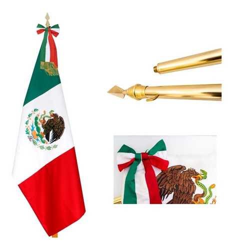 Bandera Mexico Ceremonia, Moño Y Asta