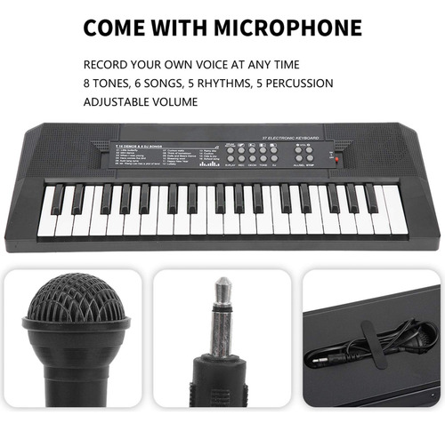 Piano Eléctrico Recargable De 37 Teclas Para Niños Negro Y Blanco