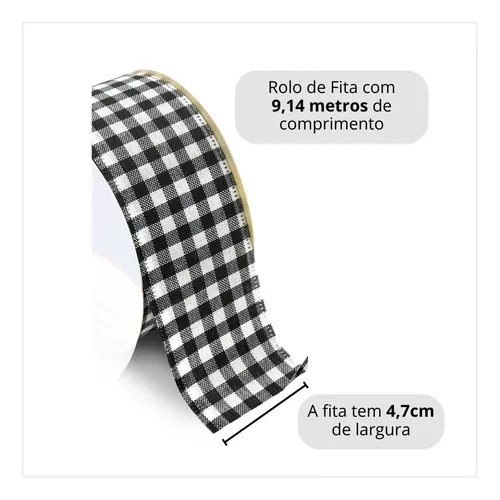 Fita Decorativa Xadrez Preto/Branco 6,3Cm x 9,14m Ref.1020859 com 1 Rolo