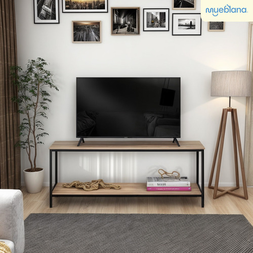 Mueble Mesa Para Tv Mueblana Moderno Rack 120cm Color Nogal Marrón Claro
