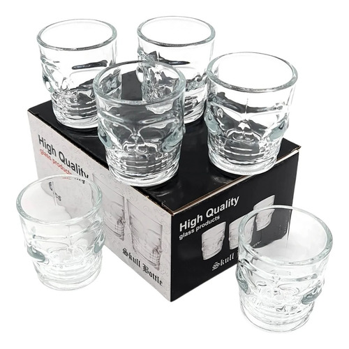 Set De 6 Vasos Shot Calavera , Fiesta, Trago Wiskeros Vidrio