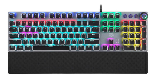 Teclado gamer Adamantiun Excalibur AK-4000 QWERTY Blue inglês US cor prata com luz rainbow