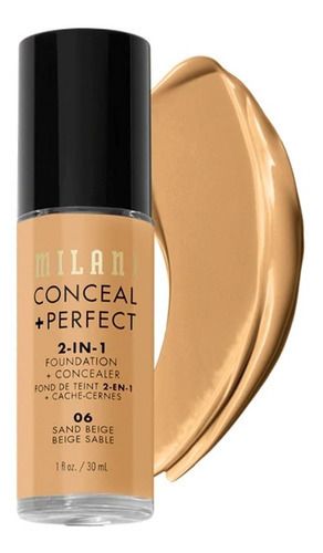 Base de maquillaje líquida Milani Foundation Conceal + Perfect 2 en 1 Conceal + Perfect 2-IN-1 Foundation + Concealer tono 06 sand beige - 30mL 30g