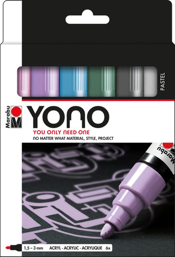 Marcador Acrílico Yono Set Pastel, 6 Und 1.5-3 Mm - Marabu