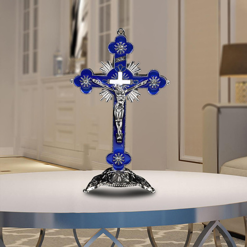 Crucifijo Y Estatuilla De Soporte Artesanía Azul Oscuro