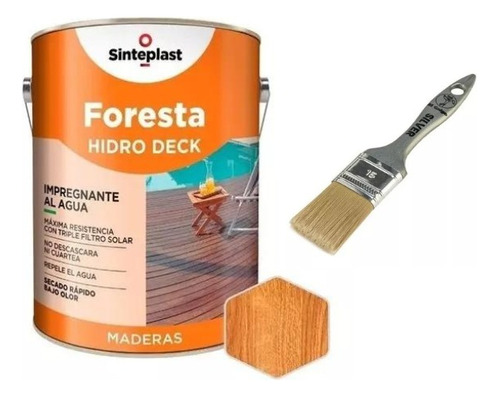 Foresta Hidro Deck Impregnante Pisos Madera Uv 4l Pincel