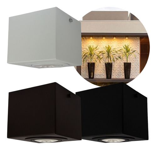 Plafon Spot De Sobrepor Box Quadrado Par20 + Led Incluso Estrutura Preto Quente