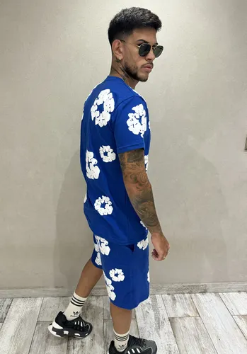 Conjunto Denim Tears Azul Hombre Remera + Bermuda Algodon