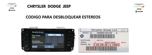 Codigo Desbloqueo Antirobo Chrysler, Jeep Pin Estereo Radio