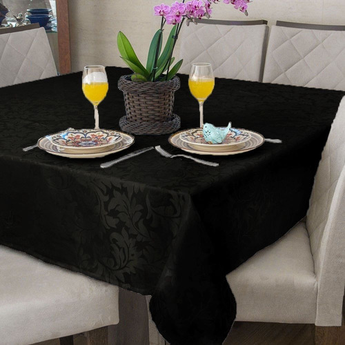 Toalha De Mesa Quadrada Jacquard 2,20x2,20 Festa Buffet Cor Preto