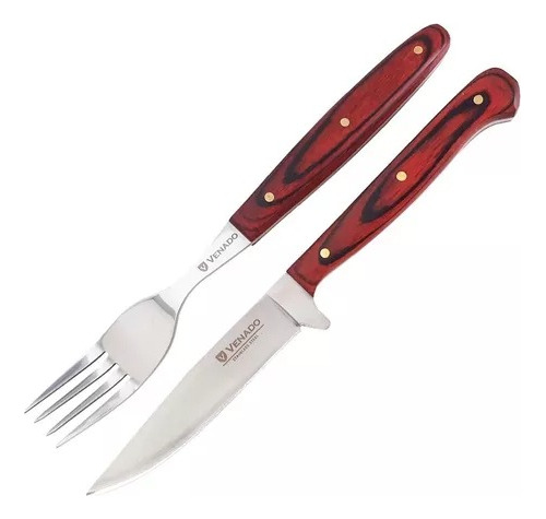 Set Cuchillo Tenedor Kit Asado Juego Cubiertos Funda Venado