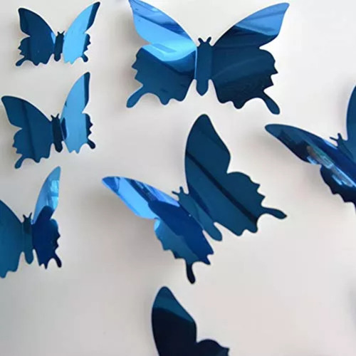 Pegatinas De Pared Mariposa Tipo Espejo Color Azul