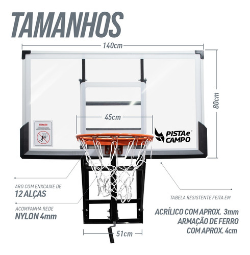 Tabela De Basquete Em Acrílico Com Aro E Fixador De Parede