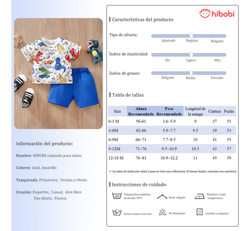 Conjunto Verano Con Estampado De Dinosaurio Para Bebés 0-18m