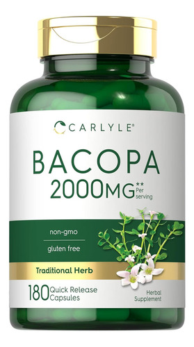 Bacopa Monnieri 1000 Mg 180 Cap Sin Ogm Y Sin Gluten