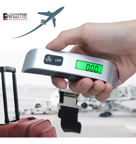 Balança Para Malas Viagem Digital Portátil Até 50kg Mão Trava Mala Bagagem Prateado Moderna Pratica Chrome Technology