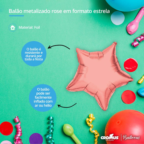 Balão Metalizado De Festa Estrela Rose 60 Cm Un