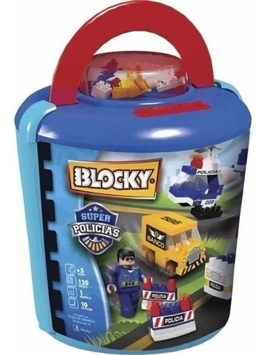 Blocky Super Policias Con 120 Piezas Balde Rasti 