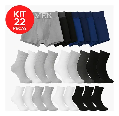 Kit 10 Cuecas Box + 12 Pares De Meias Cano Longo