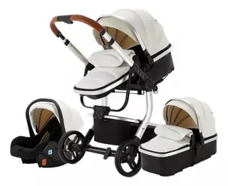White Upgraded Luxury 3-in-1 Baby Stroller -