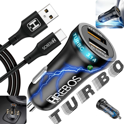 Carregador Veicular Rápido Turbo Cabo Tipo C Para Samsung