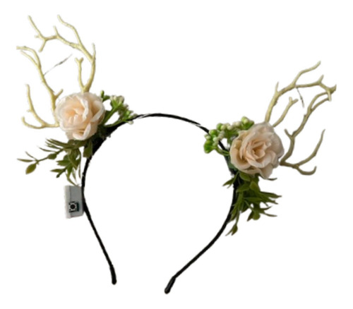 Diadema Con Flores Y Cuernos De Ciervo Iluminados Con Led