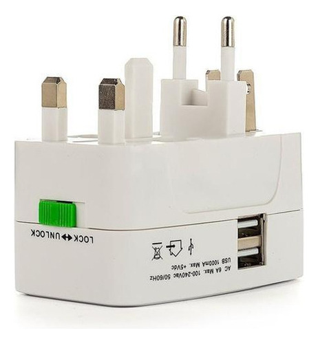 Adaptador De Tomada Universal Com 2 Usb Viagem + 150 Países 110V/220V