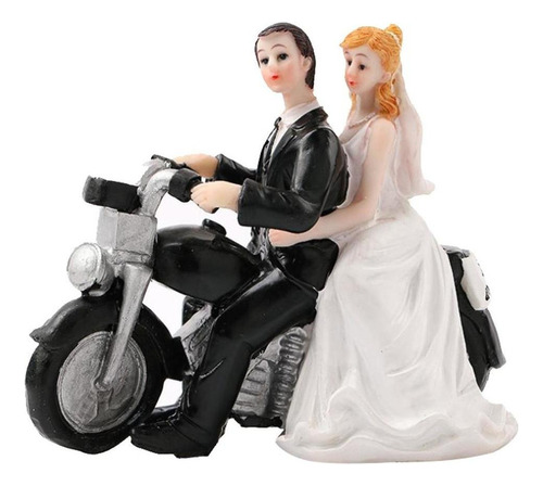 Novia Romántica Y Novio Moto Pastel De Bodas Topper