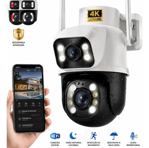 Câmera de Segurança Wi-Fi iCSee/Yoosee A28B 4K Dupla Lente Visão Noturna Colorida Full Hd Externa Prova D&quotágua Ip66 Sensor Movimento Woosh