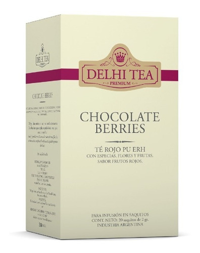 Imagen 1 de 4 de Te Premium Delhi Tea X 20 Saq. Chocolate Berries