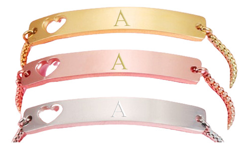 Pulsera Inicial Letra F Acero Personalizada Rosa Oro