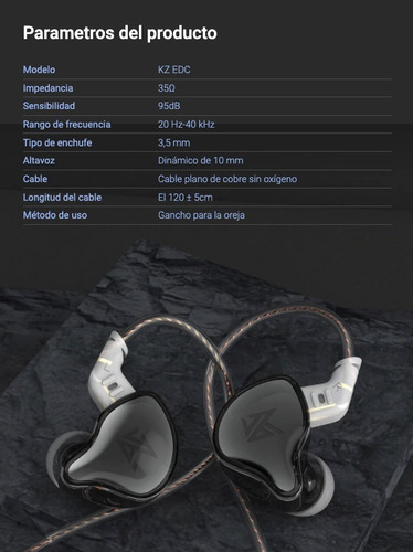 Imagen 5 de 8 de Auriculares In-ear Kz Edc 1dd Con Microfono Cable Fijo Ofc