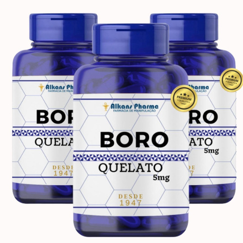 Combo 3 Potes De Boro Quelato 5 Mg 120 Cápsulas - Alkans