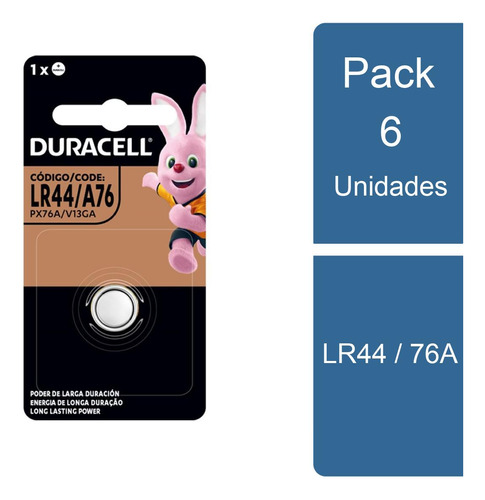 Pack 6 Pilas Tipo Boton Lr44 / 76a Duracell